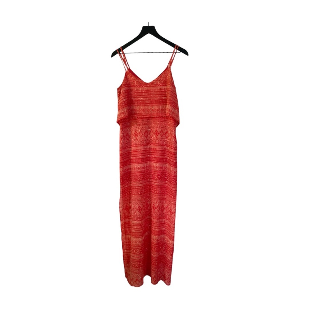 Sanctuary orange and white patterned spaghetti strap tiered dress